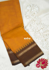 Mustard Orange - Karthigai Silk Cotton Plain Rettapeta Rudraksham Border - Best for Small Functions
