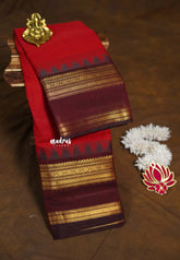Dark Red - Karthigai silk cotton Temple Border - Best for Wedding Functions