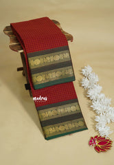 Dark Red - Karthigai silk cotton rettapeta border with muthu kattam - Best for Wedding Functions