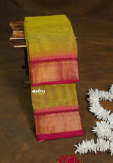 Yellowish Green - Karthigai silk cotton getti zari with small temple border - Best for Wedding Functions