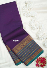 Royal Purple - Karthigai Silk Cotton Saree with Annam and Rudraksham Border - Best for Festive Wear