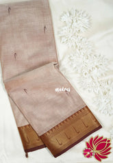 Powder Brown - Karthigai Silk Cotton Paithani Border with Buttas - Best for Small Functions