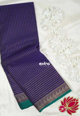 Blueberry Purple - Karthigai silk cotton with golden stripes weaving - Best for Small Functions