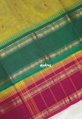 Yellowish Green - Karthigai silk cotton Rettapet Rudraksham Ganga Jamuna Border with Buttas - Best for Small Functions