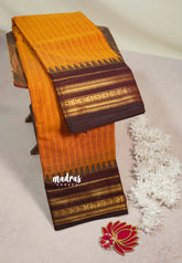 Mustard Orange - Karthigai silk cotton multi border with stripes body - Best for Temple Visit