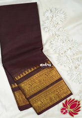 Coffee Brown - Karthigai silk cotton plain body annam yanai double border - Best for Wedding Functions