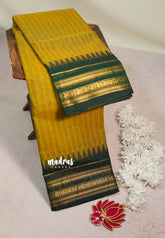 Mehndi Green - Karthigai silk cotton multi border with stripes body - Best for Temple Visit