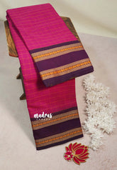 Fuchsia Pink - Karthigai silk cotton Big Muthu Kattam Checks with Thread Weaving Rettapeta Border - Best for Festive Wear | Temple Visit