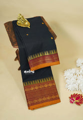 Black - Karthigai silk cotton multi rudraksham border with buttas