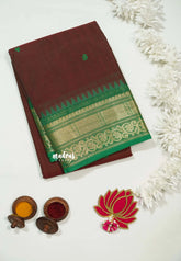 Brown - Karthigai silk cotton Bavanji box bavanji border with buttas - Best for Wedding Functions