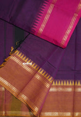 Royal Purple - Karthigai silk cotton plain body rettapet Ganga jamuna border - Best for Wedding Functions