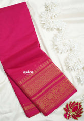 Queen's Pink - Karthigai Silk Cotton Plain with Multi Flower, Rudraksham, Mango and Temple Border - Best for Wedding Functions