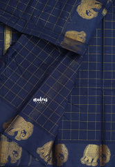 Navy blue - Karthigai silk cotton big kattam with Elephant Border