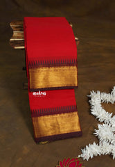 Spicy Red - Karthigai silk cotton getti zari with small temple border - Best for Wedding Functions