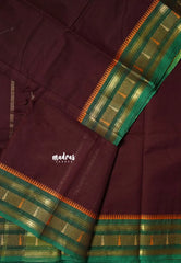 Coffee Brown - Karthigai Silk Cotton with Kanchipuram Temple Edge Border - Best for Temple Visit