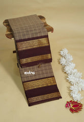 Mild Chocolate Brown - Karthigai silk cotton Big Muthu Kattam Checks with Rettapeta Border - Best for Small Functions