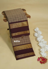 Mild Chocolate Brown - Karthigai silk cotton Big Muthu Kattam Checks with Rettapeta Border - Best for Small Functions