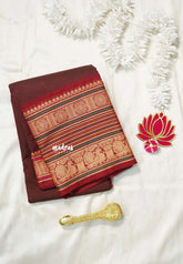 Dual Shade Maroon - Karthigai silk cotton chettinad lines thread weaving multi border - Best for Wedding Functions