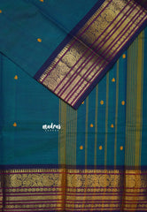 Teal Blue - Karthigai silk cotton buttas with mango and floral border - Best for Wedding Functions