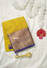 Yellow Glow - Karthigai silk cotton Getti Zari and Peacock Border - Best for Wedding Functions