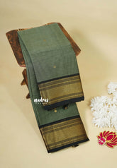 Greenish Grey - Karthigai silk cotton small Bavanji border with buttas
