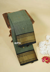 Greenish Grey - Karthigai silk cotton small Bavanji border with buttas