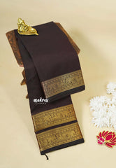Coffee Brown - Karthigai silk cotton plain body annam yanai double border