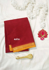Reddish Maroon - Karthigai silk cotton Plain very small bavanji border - Best for Small Functions