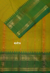 Yellowish Green - Karthigai silk cotton Rettapet rudraksham border with Buttas