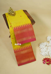 Dual Shade Yellow- Karthigai silk cotton rettapet temple border with Buttas