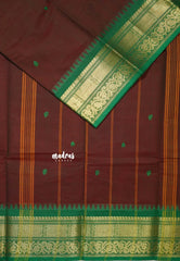 Brown - Karthigai silk cotton Bavanji box bavanji border with buttas - Best for Wedding Functions