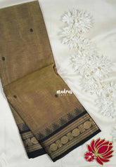 Beige Brown - Karthigai silk cotton rudraksham with temple weaving border - Best for Wedding Functions