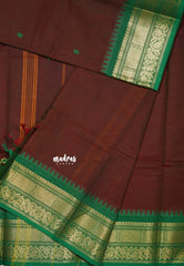 Brown - Karthigai silk cotton Bavanji box bavanji border with buttas - Best for Wedding Functions