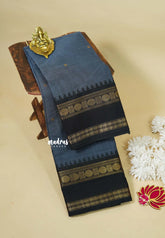 Bluish Grey - Karthigai Silk Cotton Rettapet rudraksham border