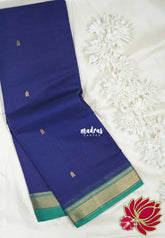 Navy Blue - Karthigai silk cotton small Bavanji border with Buttas - Best for Small Functions