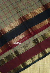 Olive Brown - Premium Karthigai silk cotton big Checks Ganga Jamuna Bordern