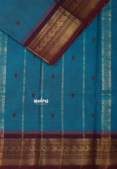 Classic Teal Blue - Karthigai silk cotton Saree Bavanji and Mango border with buttas - Best for Wedding Functions