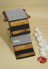 Pastel Taupe - Karthigai silk cotton Big Muthu Kattam Checks with Rettapeta Border - Best for Small Functions