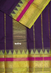 Jamun Purple - Karthigai silk cotton plain body with mayil and temple border