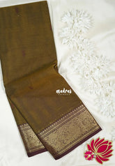 Mustard Brown - Karthigai silk cotton vanasingaram border with buttas - Best for Temple Visit