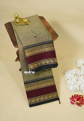 Brownish Grey - Karthigai silk cotton annam mango border with buttas