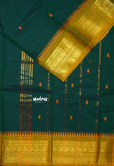 Dark Green - Karthigai silk cotton Saree Bavanji and Mango border with buttas - Best for Wedding Functions