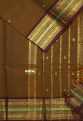 Honey Brown - Karthigai silk cotton Multi Border with Buttas