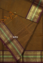 Honey Brown - Karthigai silk cotton Multi Border with Buttas
