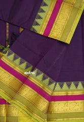 Jamun Purple - Karthigai silk cotton plain body with mayil and temple border