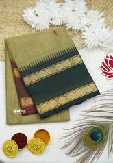 Karthigai silk cotton Big Rudhraksham Ganga Jamuna border - Greenish grey