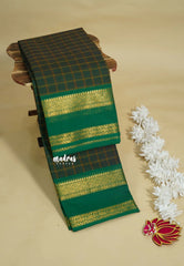 Dark Green - Karthigai silk cotton Big Muthu Kattam Checks with Rettapeta Border - Best for Small Functions