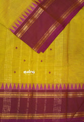 Lime Yellow - Karthigai silk cotton rettapet temple border with Buttas