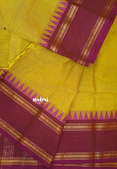 Lime Yellow - Karthigai silk cotton rettapet temple border with Buttas