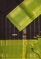 Coffee Brown - Karthigai silk cotton plain saree with Rettapetta Border - VTV Trisha inspired